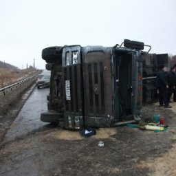 Под Курском из-за гололеда перевернулись два самосвала