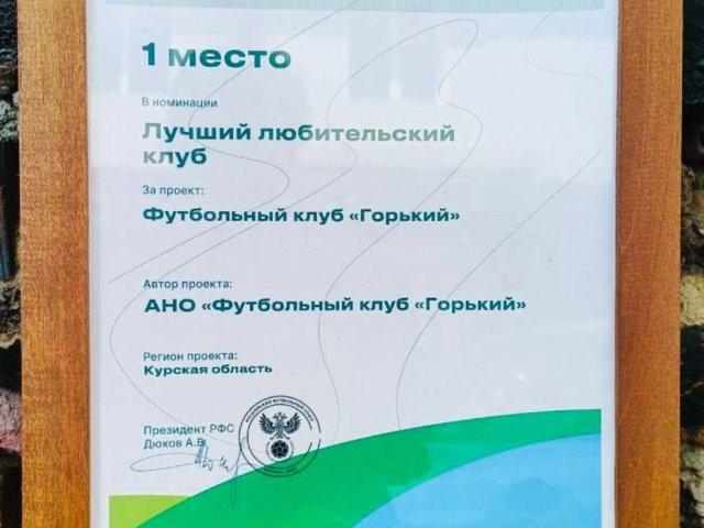 ФК «Горький» из Курска победил в конкурсе «Россия-футбольная страна»